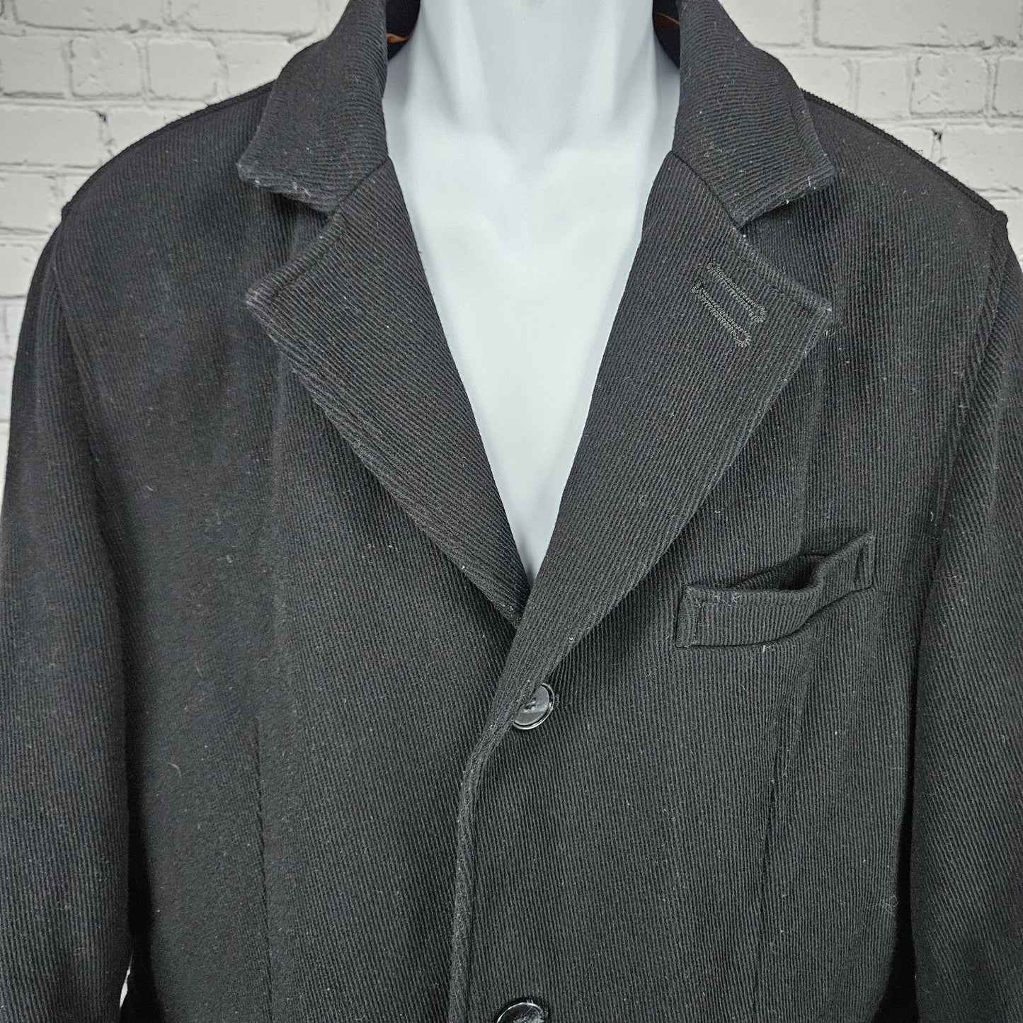 Cole Haan Black Virgin Wool Blend Corduroy Button Pocket Notch Lined Over Coat L