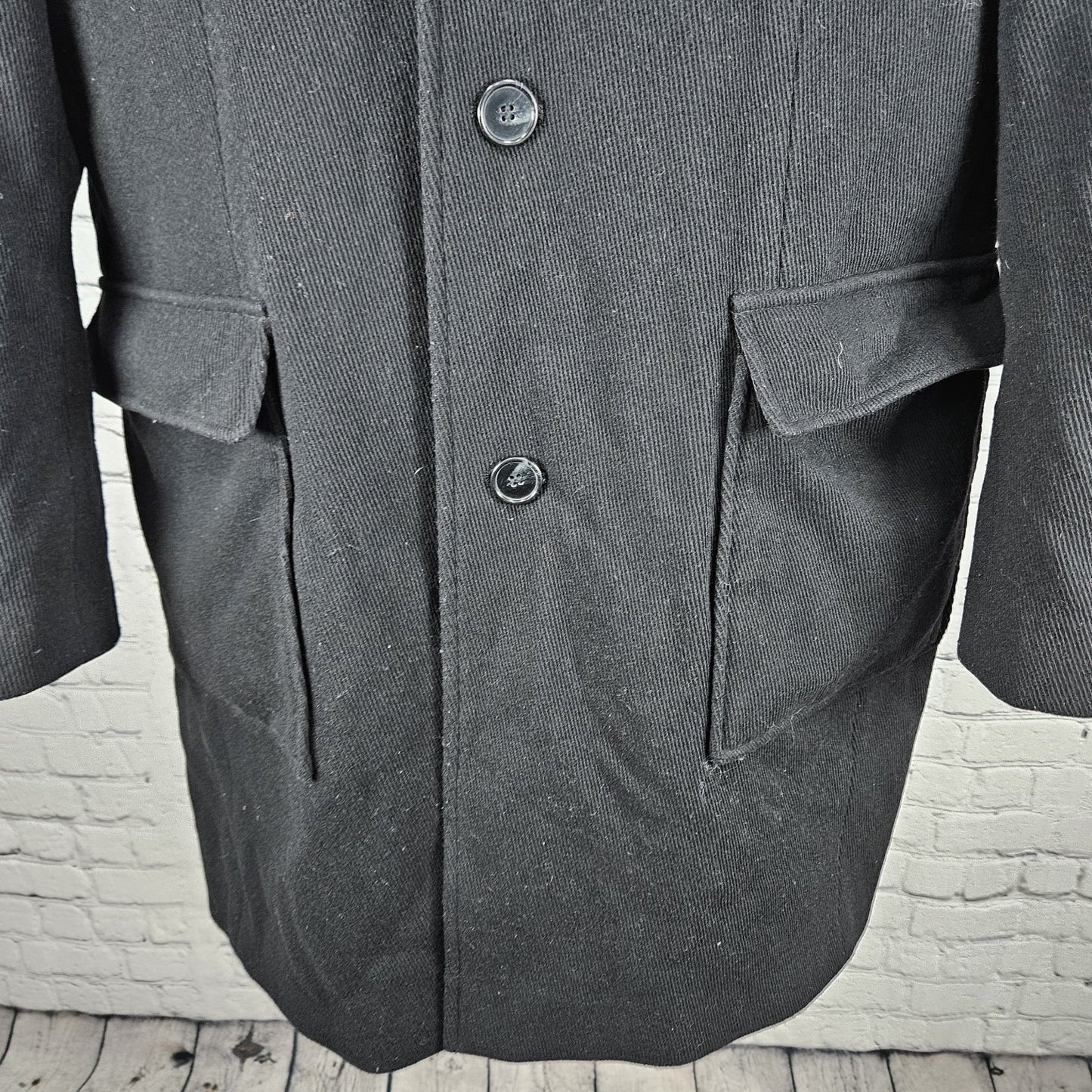 Cole Haan Black Virgin Wool Blend Corduroy Button Pocket Notch Lined Over Coat L