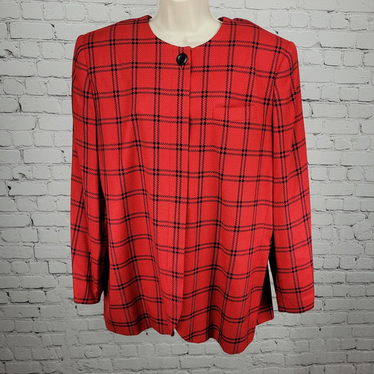 VTG Amanda Smith II Red Blue Check Buttoned Suit Jacket USA Made Size 20W