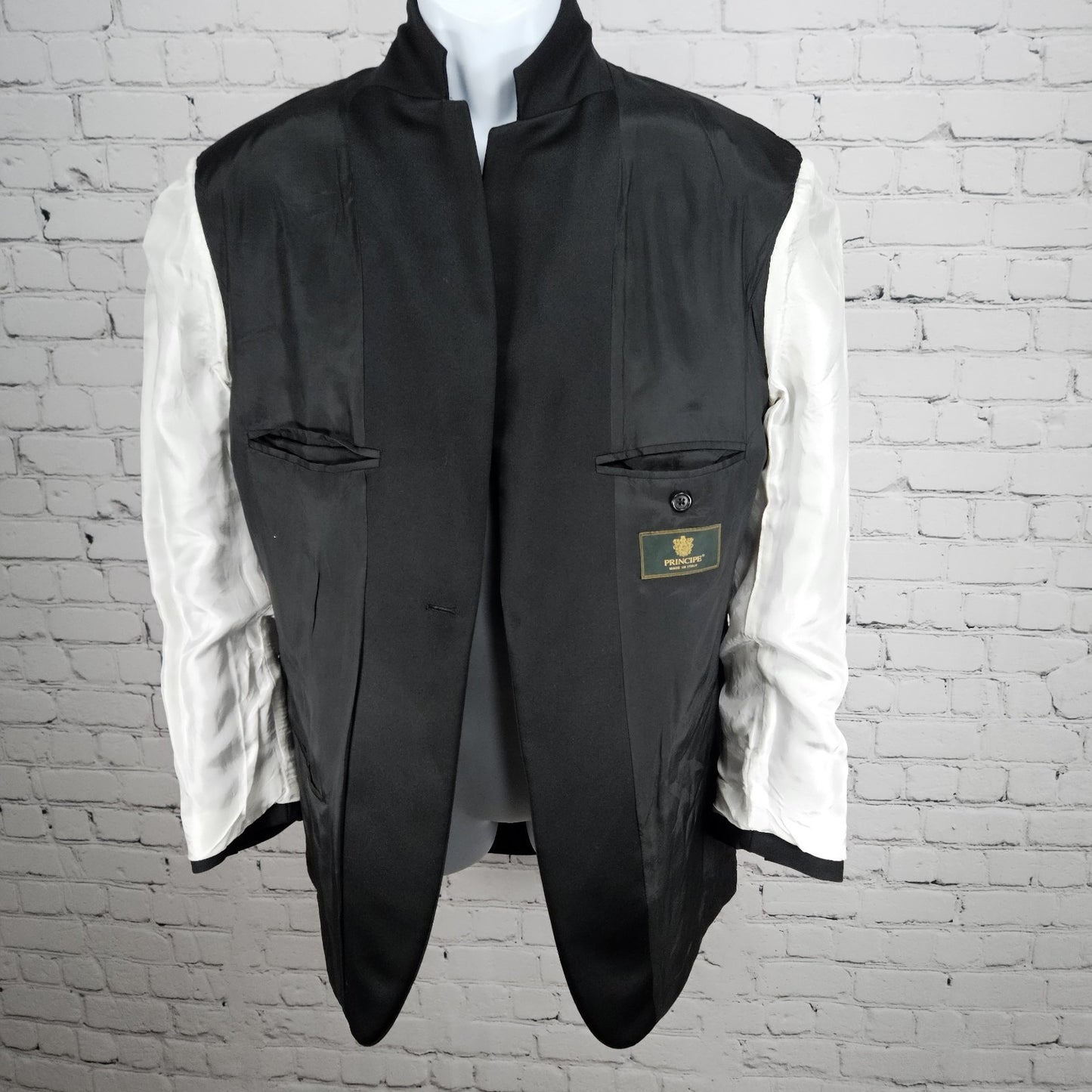 Principe Black 100% Wool 1 Button Ventless Notch Tuxedo Blazer Jacket Italy 40R