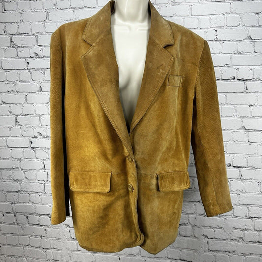 La Covina Genuine Raw Leather Suede Brown Two Button Women’s Jacket Size Large L