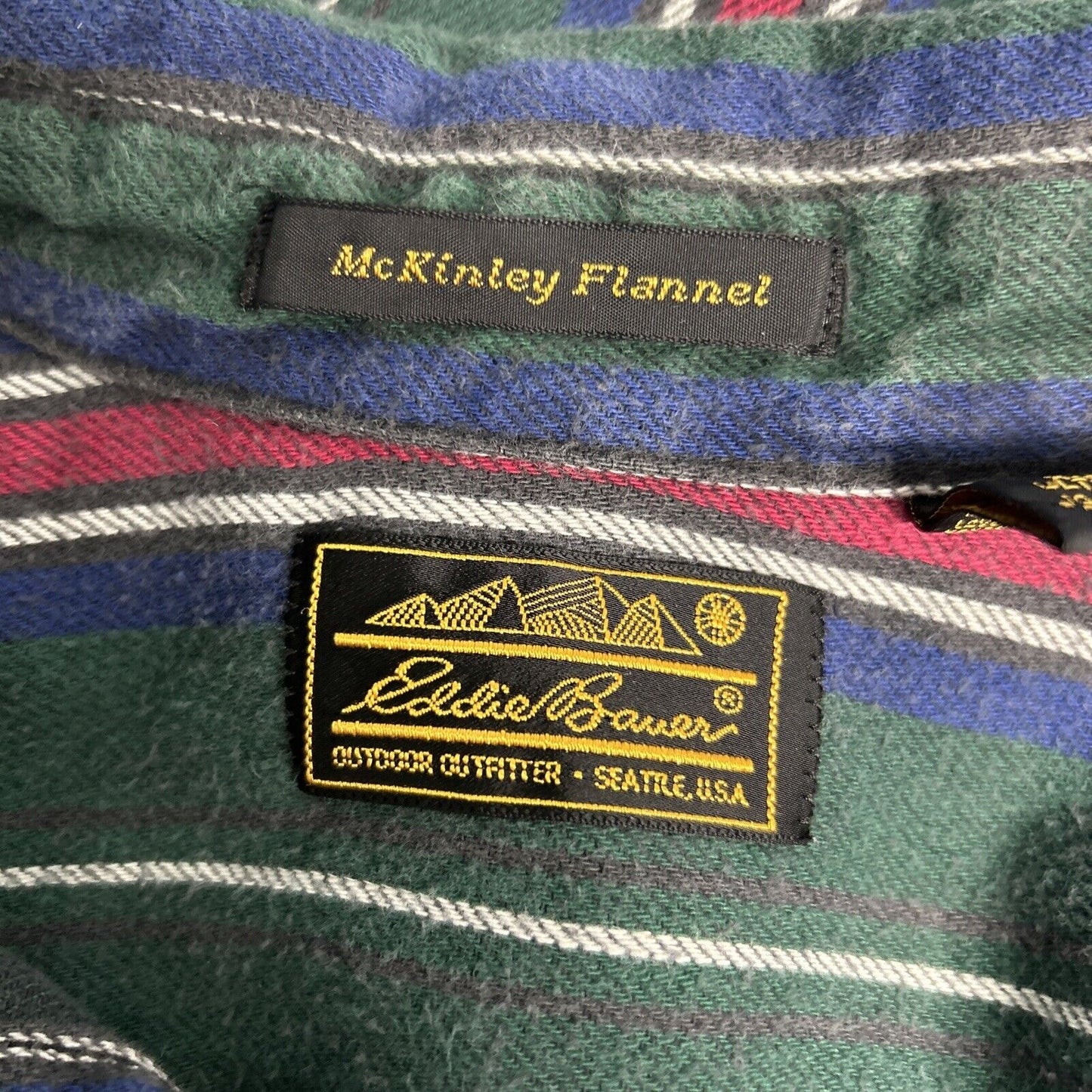 VTG Eddie Bauer Long Sleeve Button Up Green Blue Red White McKinley Flannel XLT