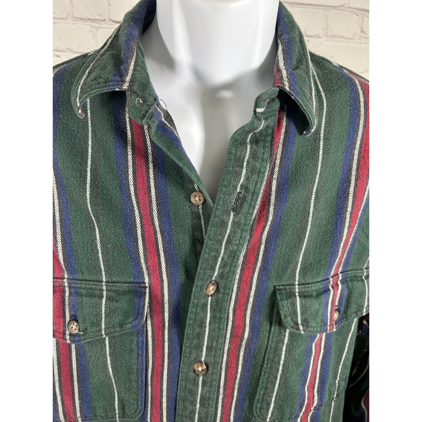 VTG Eddie Bauer Long Sleeve Button Up Green Blue Red White McKinley Flannel XLT