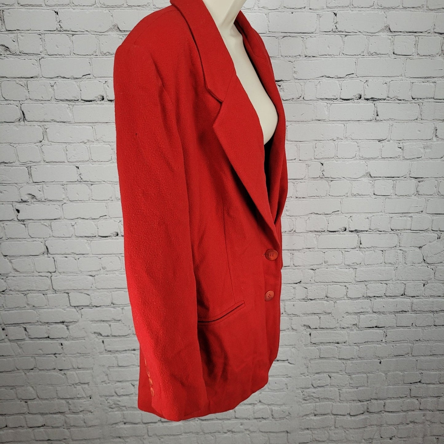 VTG Saks Fifth Avenue Red Wool Buttoned Blazer Jacket Size Large L