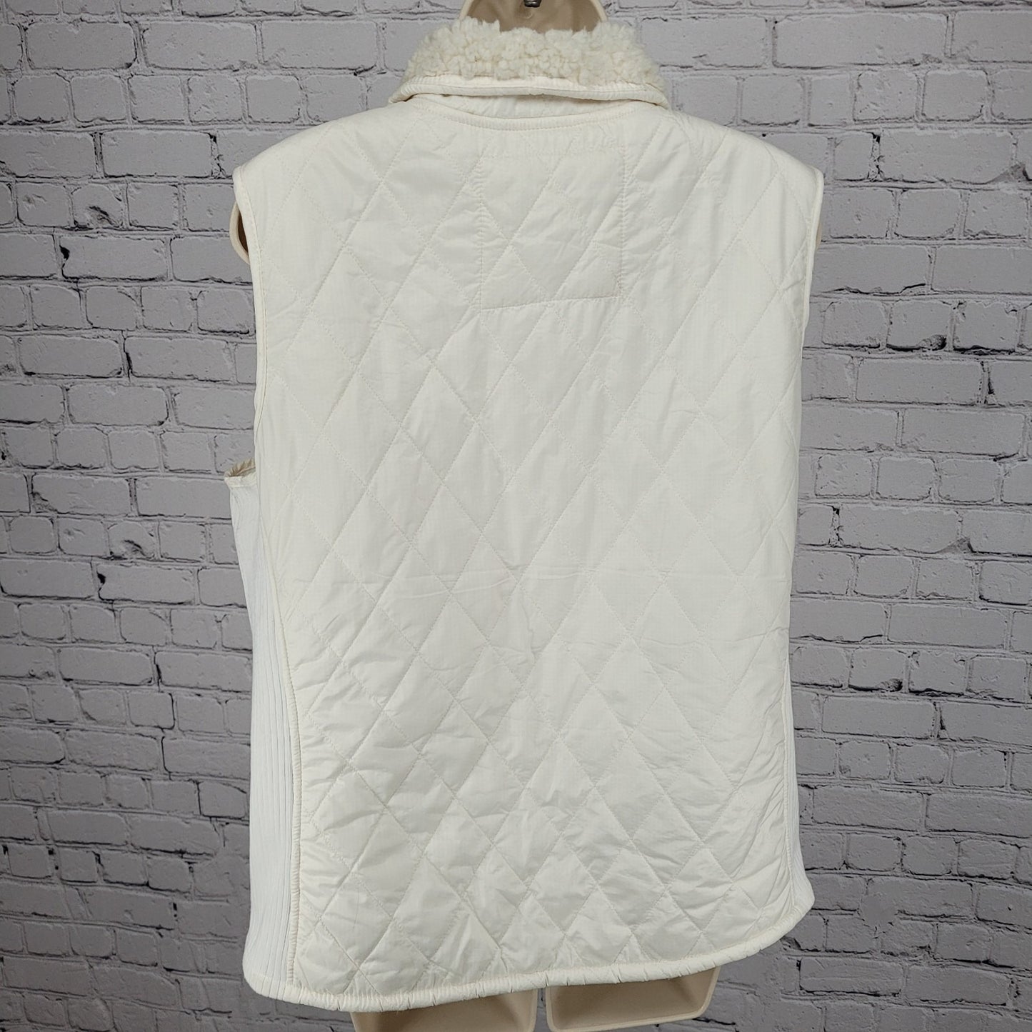 LL Bean Ivory Quilted Sherpa Lined Knit Stretch Side Panels Full Zip Vest XL