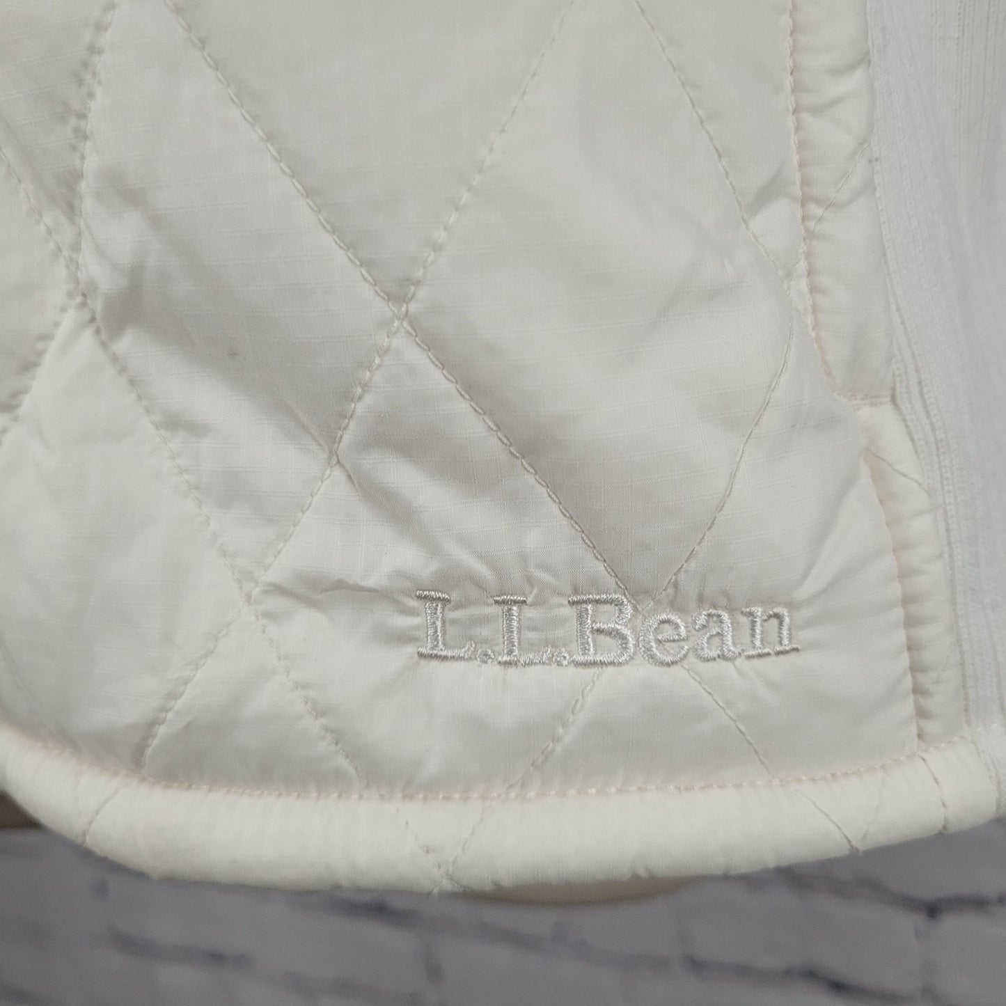LL Bean Ivory Quilted Sherpa Lined Knit Stretch Side Panels Full Zip Vest XL