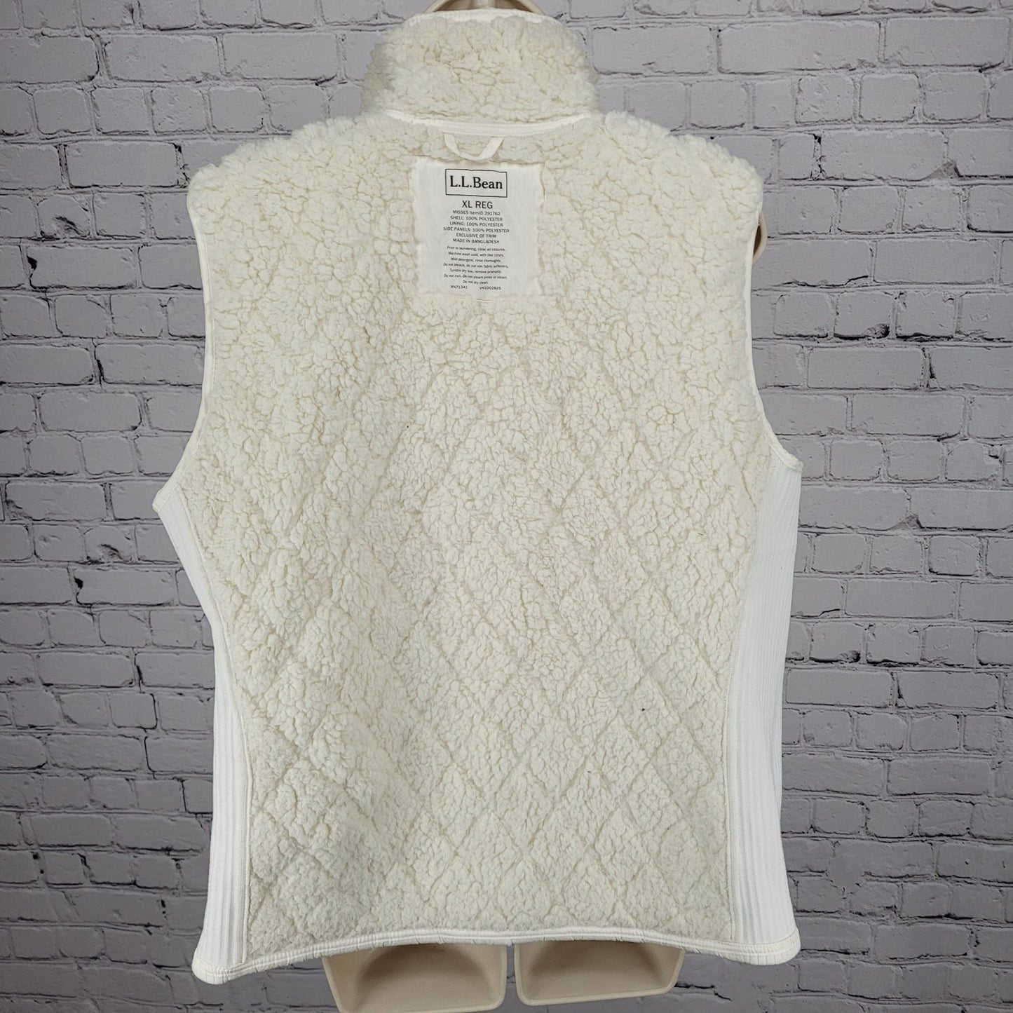 LL Bean Ivory Quilted Sherpa Lined Knit Stretch Side Panels Full Zip Vest XL