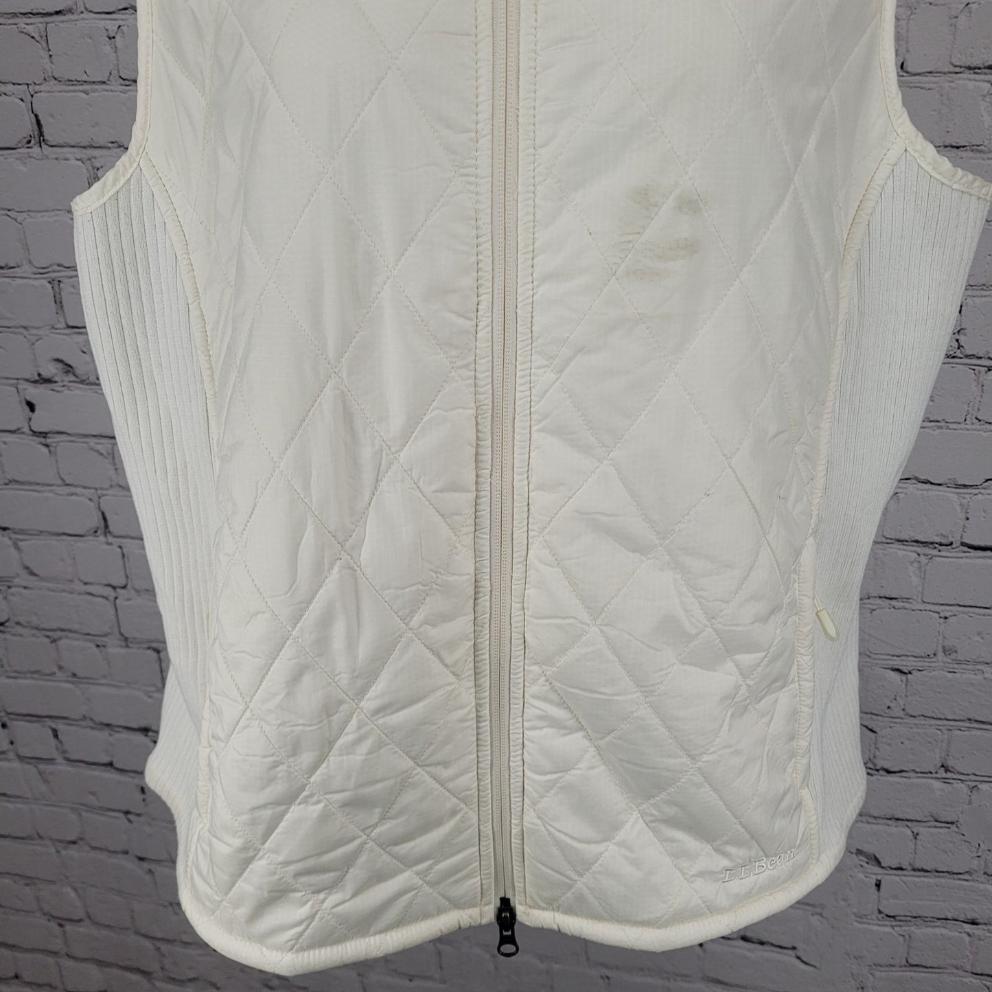 LL Bean Ivory Quilted Sherpa Lined Knit Stretch Side Panels Full Zip Vest XL