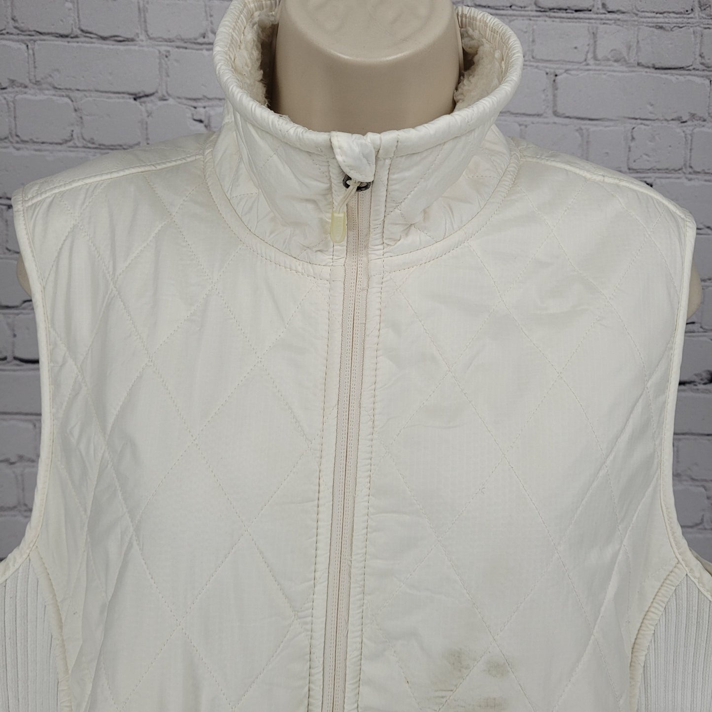 LL Bean Ivory Quilted Sherpa Lined Knit Stretch Side Panels Full Zip Vest XL