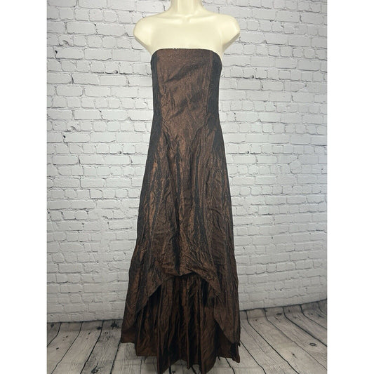 Scott Mcclintock Brown Amber Sparkled Strapless Bubble Hem Gown Dress USA Size 4