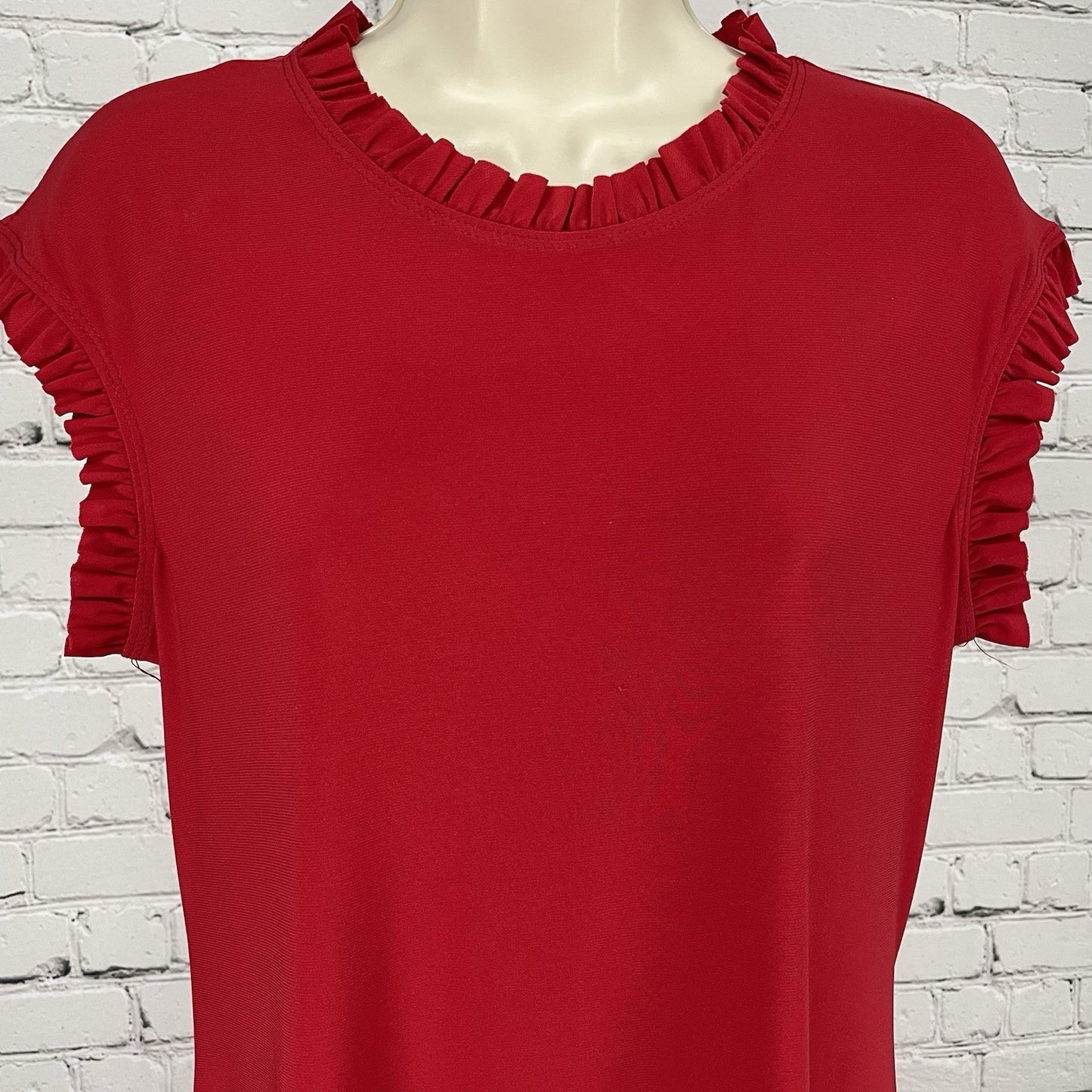 Nik And Nash Red Ruffle Lightweight Stretch Shirt Dress USA Made Size Large L