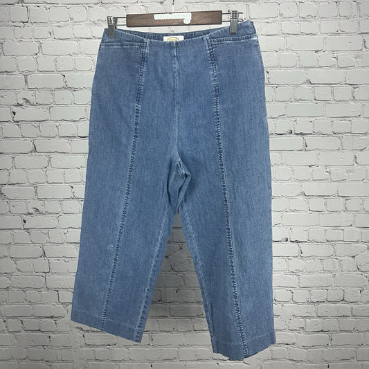 Talbots Blue Denim Stretch Straight Leg Capri Jean Pants Side Zip Size 10