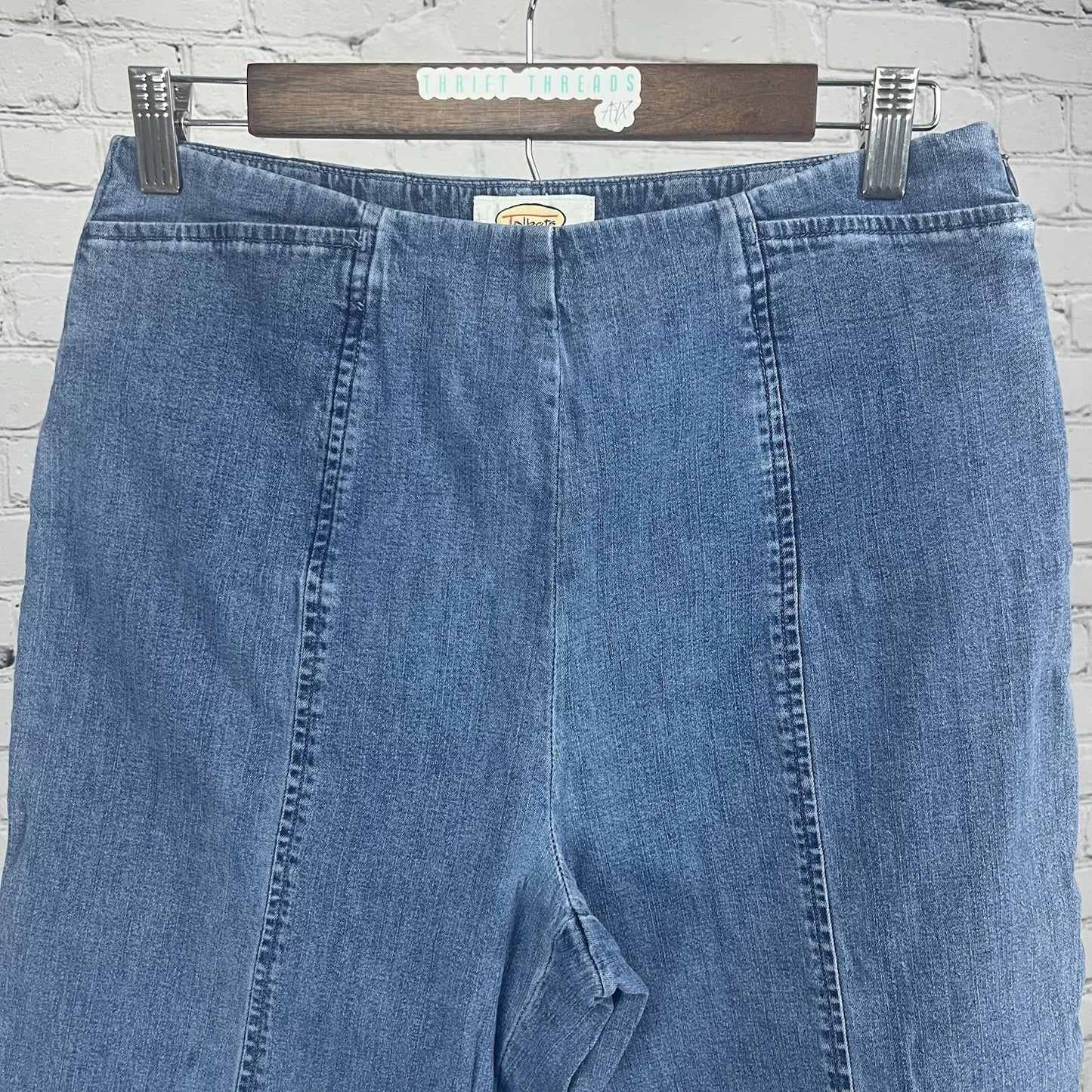 Talbots Blue Denim Stretch Straight Leg Capri Jean Pants Side Zip Size 10