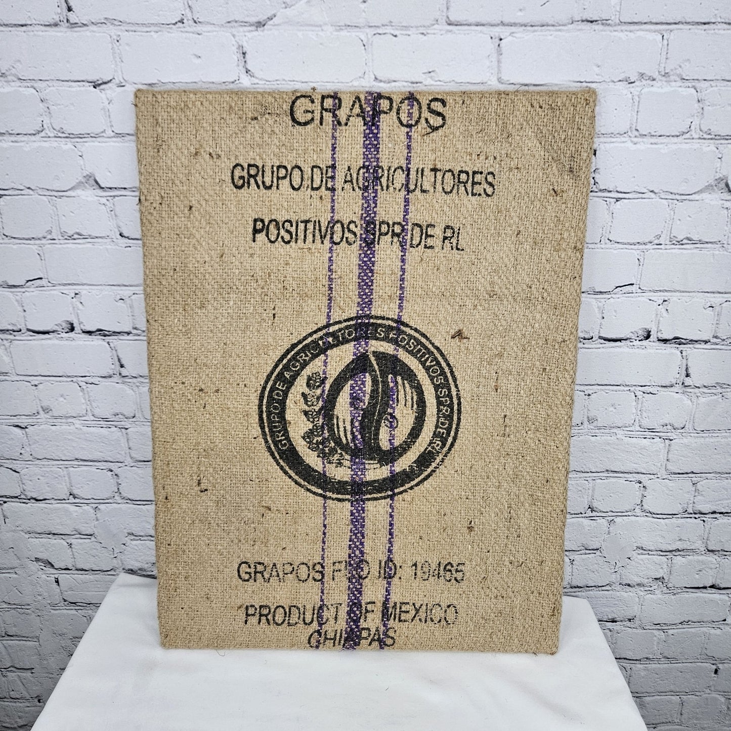 Grapos Mexico Coffee Authentic Burlap Sack Wrapped Canvas Wood Framed Art 24x18