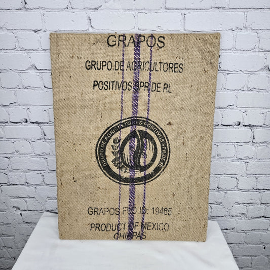 Grapos Mexico Coffee Authentic Burlap Sack Wrapped Canvas Wood Framed Art 24x18