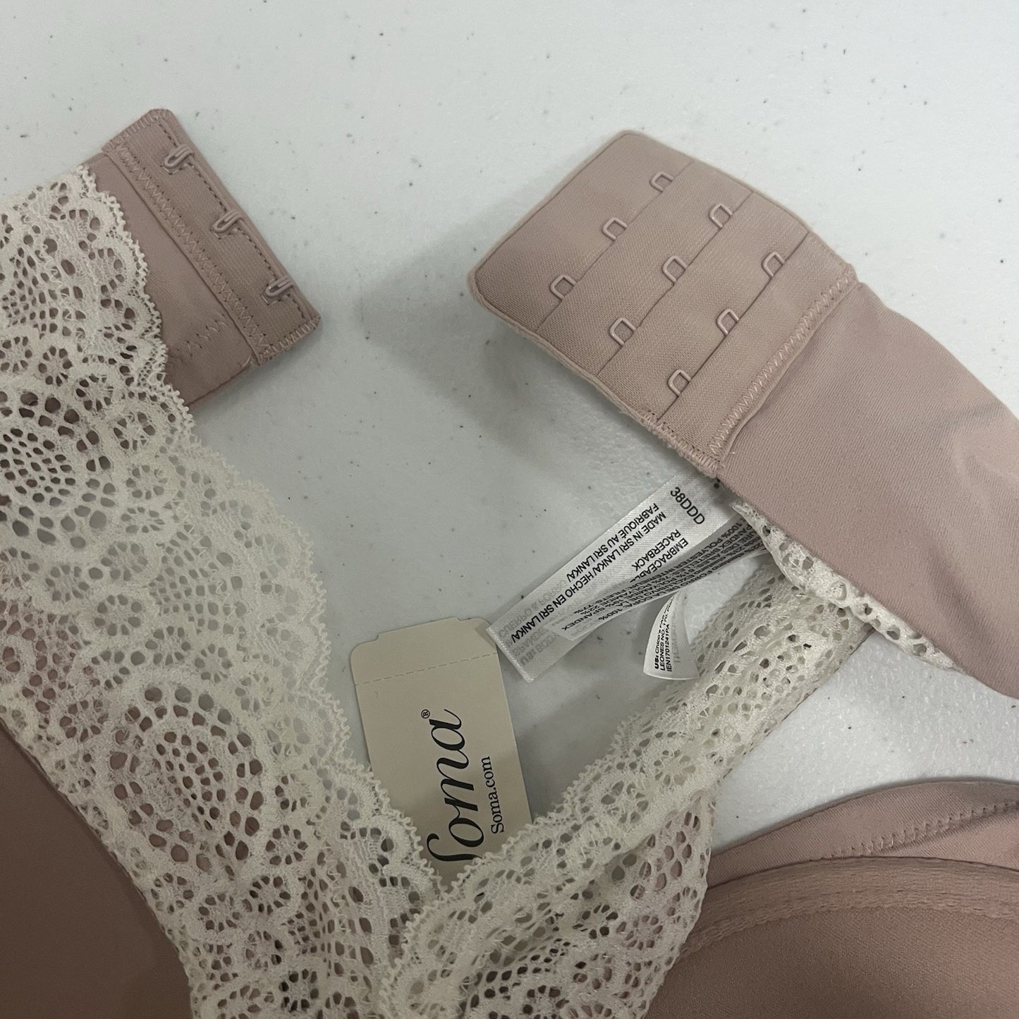 NWT Soma Adobe Rose Embraceable Full Coverage Lace Racerback Underwire Bra 38DDD