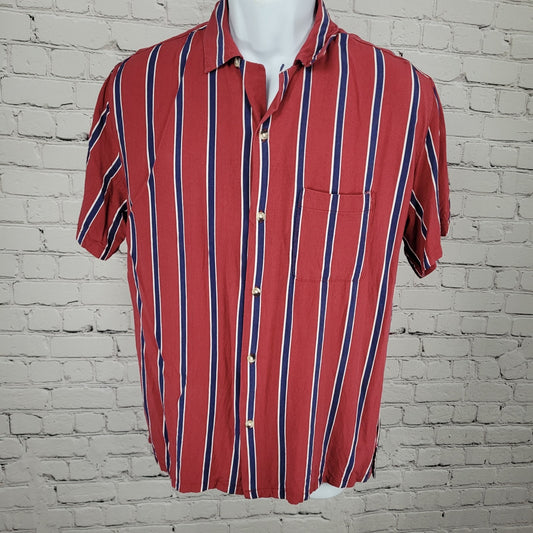 Urban Outfitters Red Blue Striped Button Up Short Sleeve Shirt Size Small S