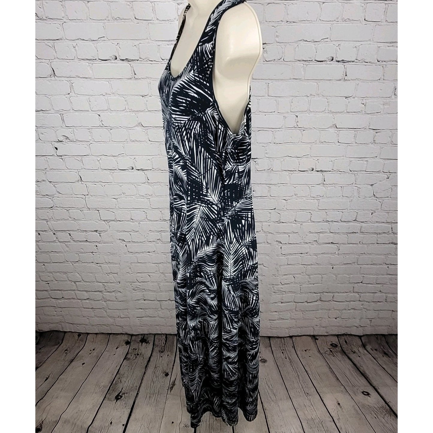 Michael Kors Navy & White Palm Leaf Front Slit Stretch Midi Dress Size Medium M