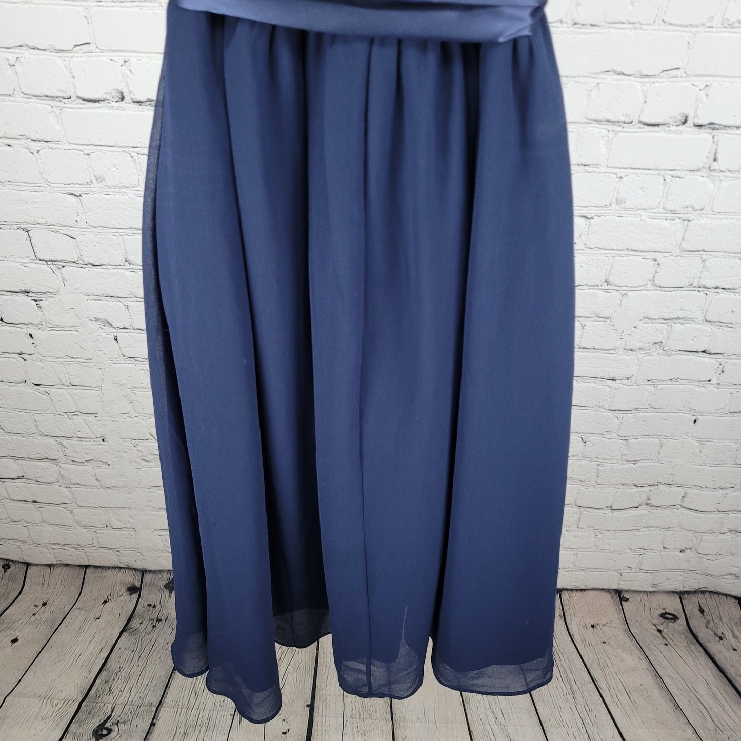 NWT Showcase Navy Chiffon One Shoulder Belted Smocked Back Midi Dress Size 10