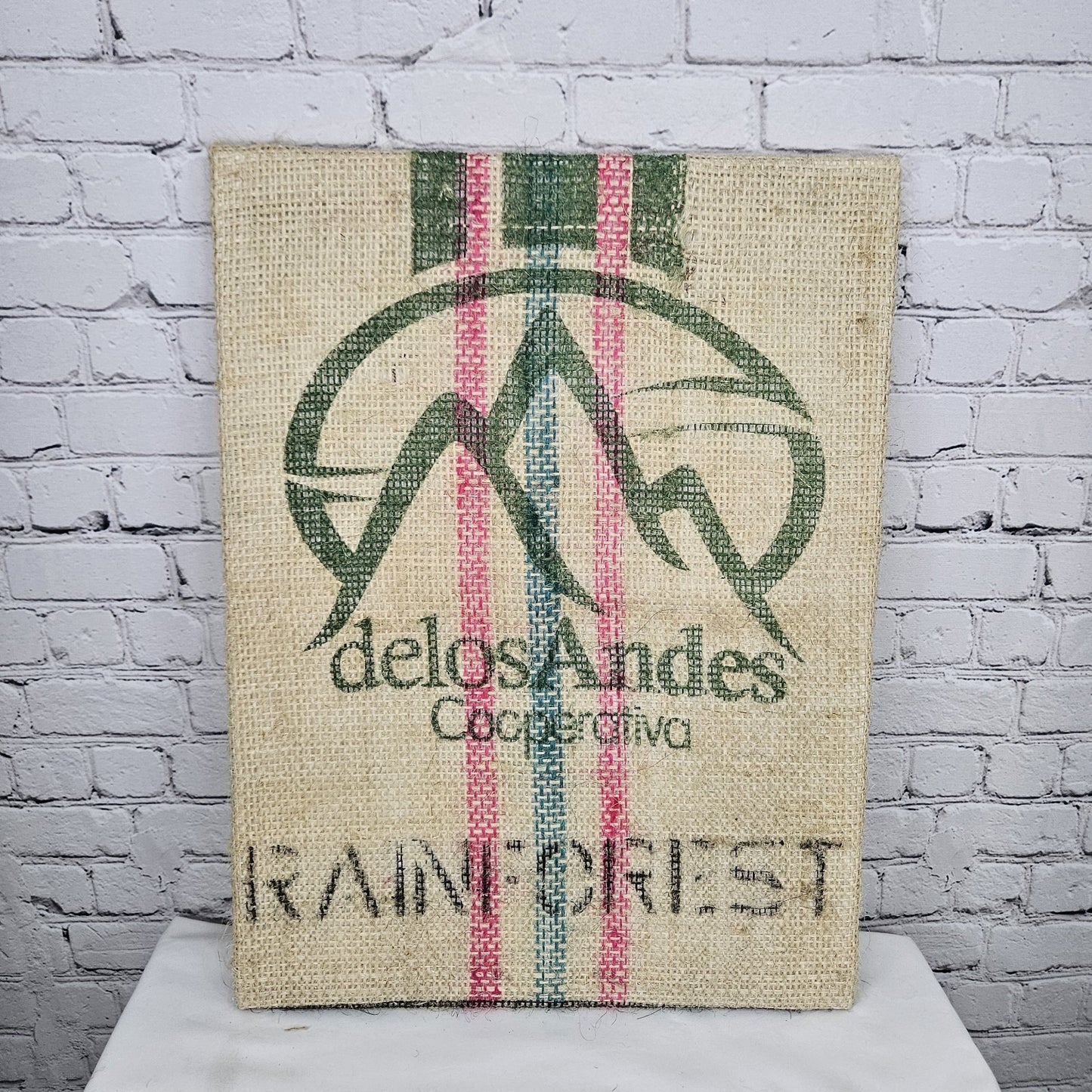 Delos Andes Coffee Authentic Burlap Sack Wrapped Canvas Wood Framed Art 24x18