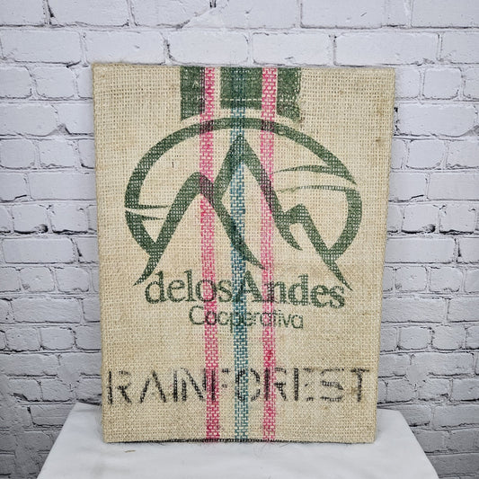Delos Andes Coffee Authentic Burlap Sack Wrapped Canvas Wood Framed Art 24x18