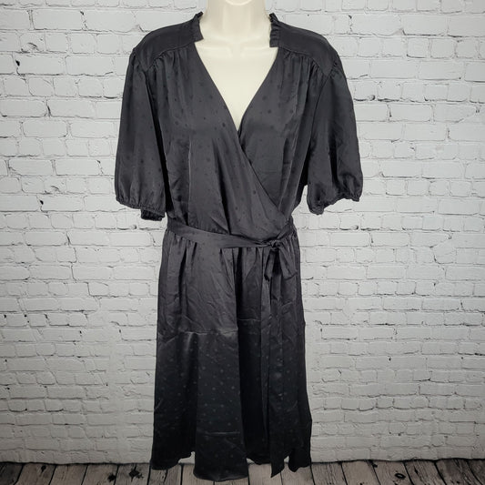 Draper James Black Silky Polka Dot Short Sleeve Wrap Tie Midi Dress Size XXL