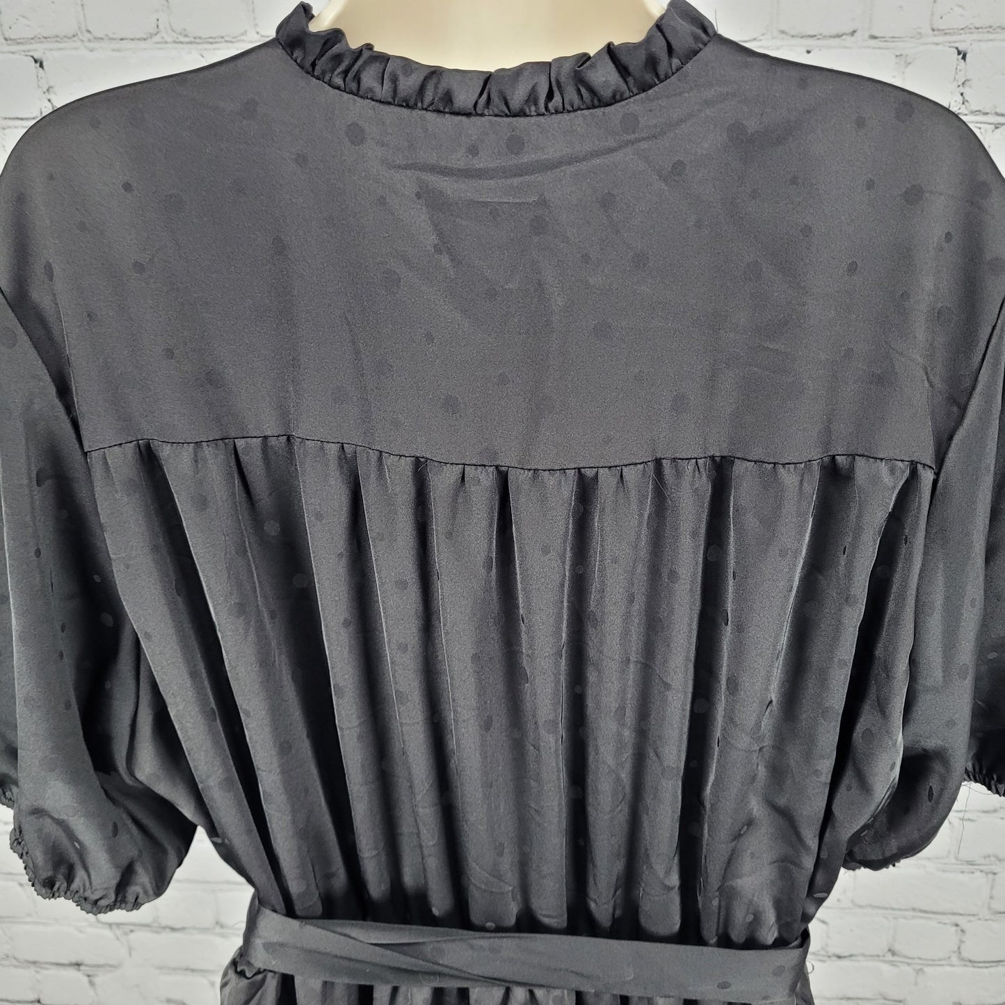Draper James Black Silky Polka Dot Short Sleeve Wrap Tie Midi Dress Size XXL