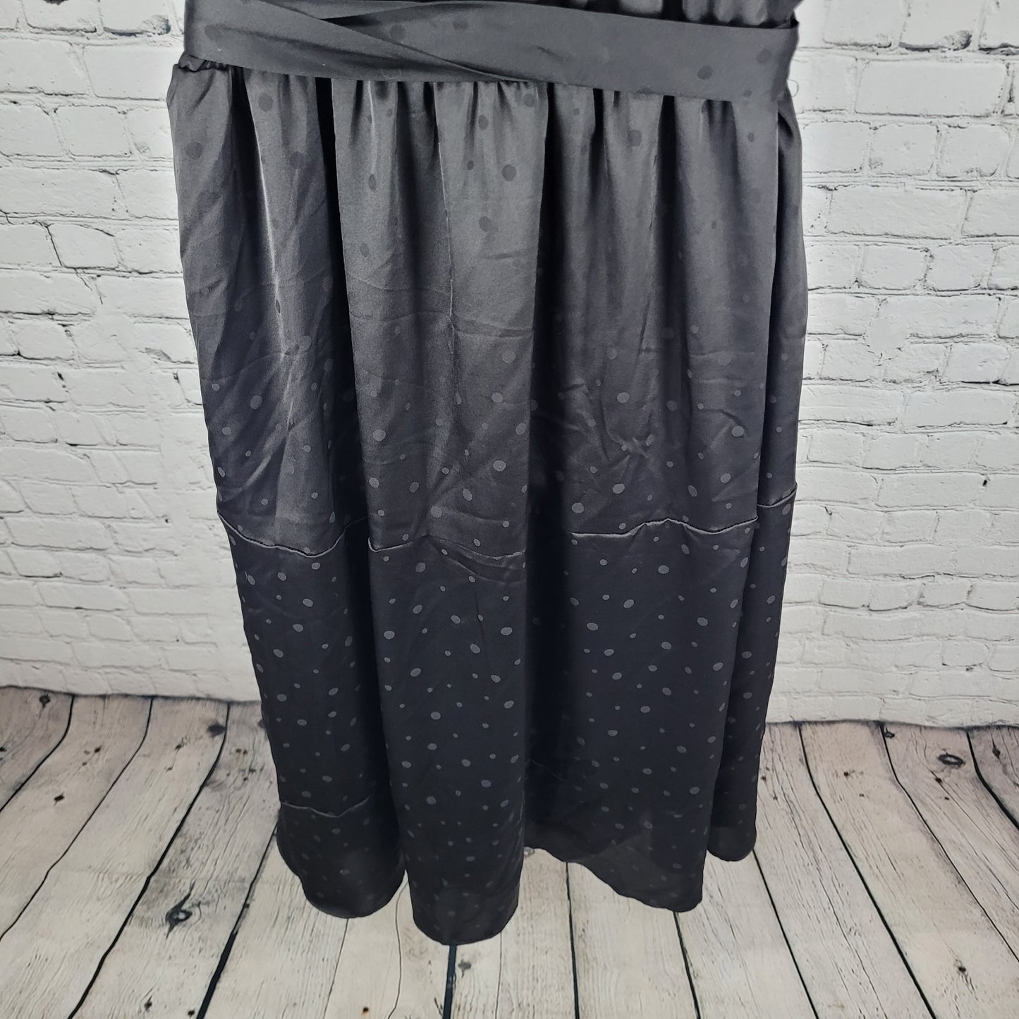 Draper James Black Silky Polka Dot Short Sleeve Wrap Tie Midi Dress Size XXL