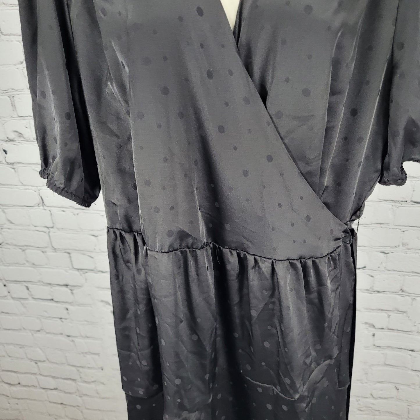 Draper James Black Silky Polka Dot Short Sleeve Wrap Tie Midi Dress Size XXL
