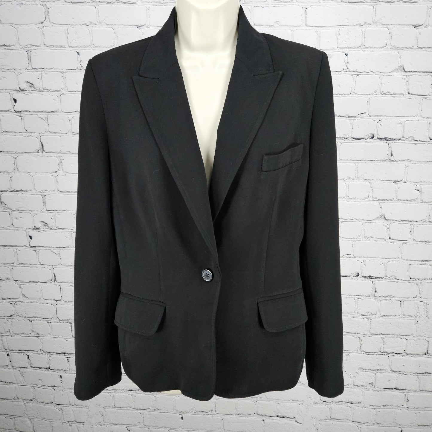 Anne Klein Suit Black 1 Button Ventless Peak Lapel Pockets Blazer Jacket 10