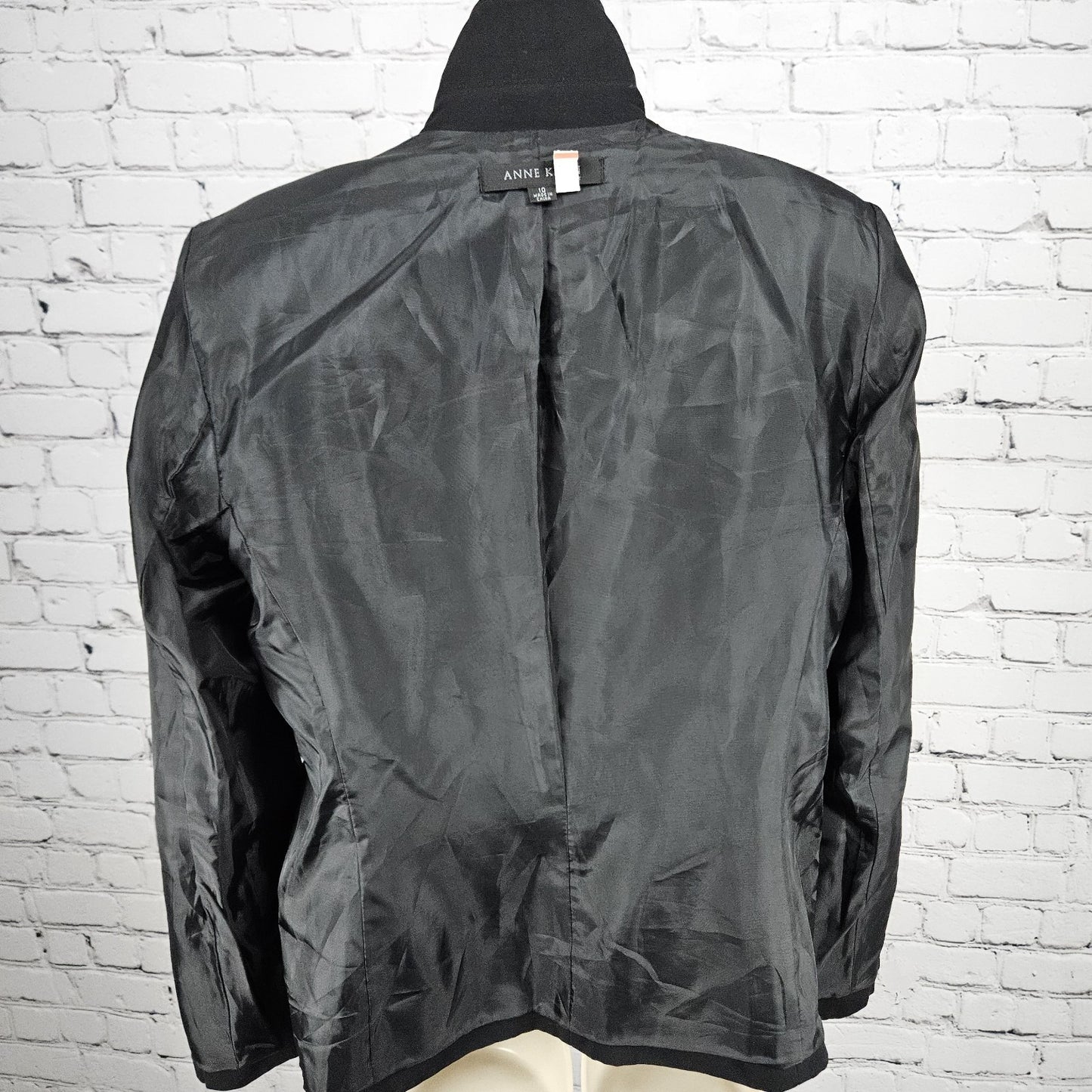 Anne Klein Suit Black 1 Button Ventless Peak Lapel Pockets Blazer Jacket 10