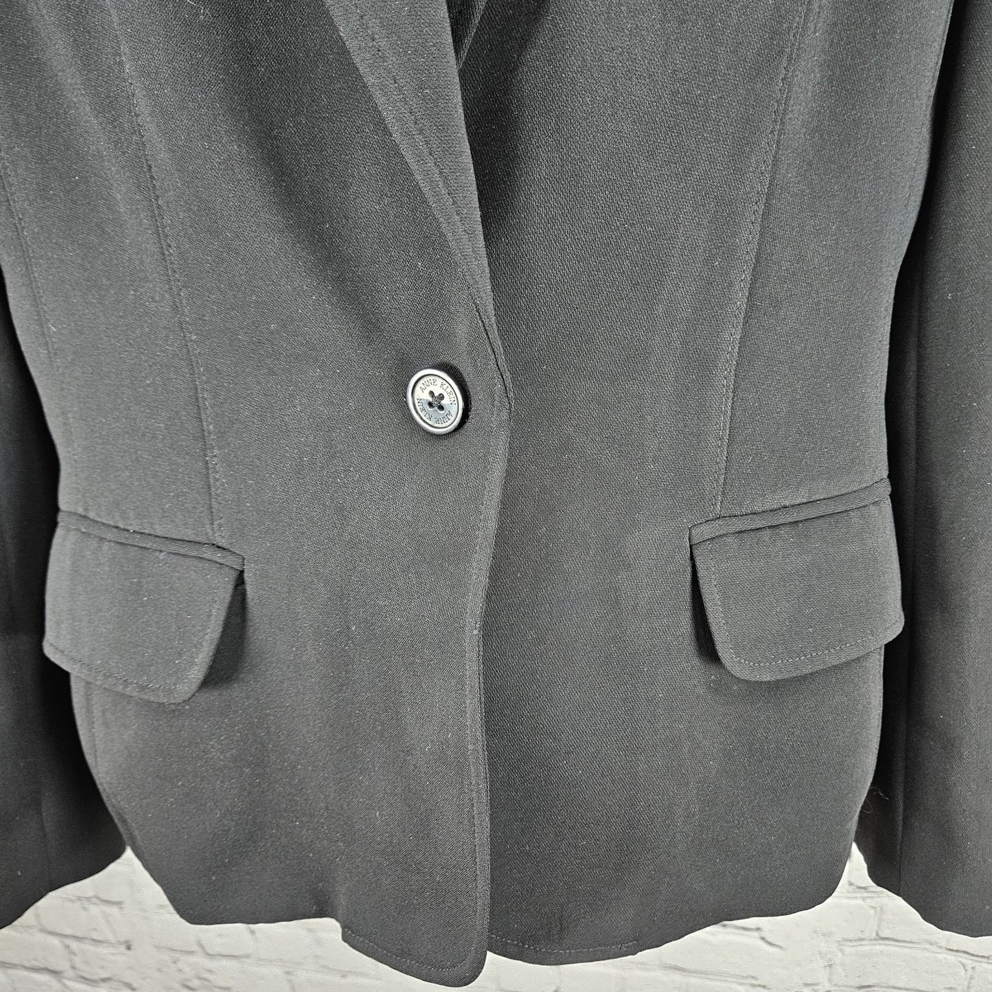 Anne Klein Suit Black 1 Button Ventless Peak Lapel Pockets Blazer Jacket 10