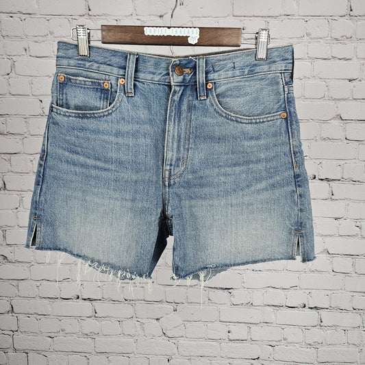 Madewell Blue Relaxed Mid-Length Denim Shorts High Rise Raw Hem 25 (29x5)