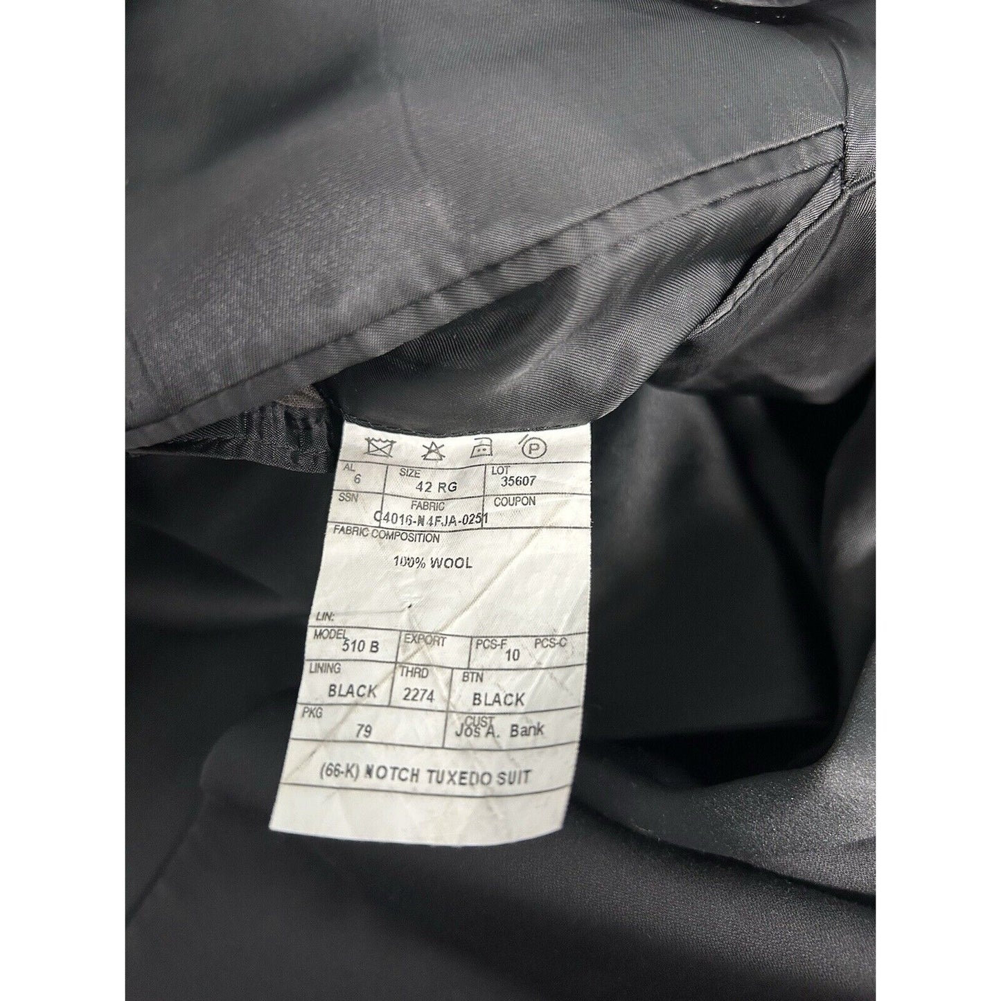 Jos A Bank Black 100% Wool Single Button Notch Tuxedo Suit Jacket Men’s 42R