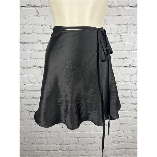NWD Princess Polly Skylar Black Mini Wrap Satiny Short Skirt Size 6