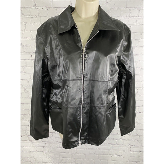 Rave Black Vegan Faux Leather Light Collared Full Zip Up Biker Jacket XL