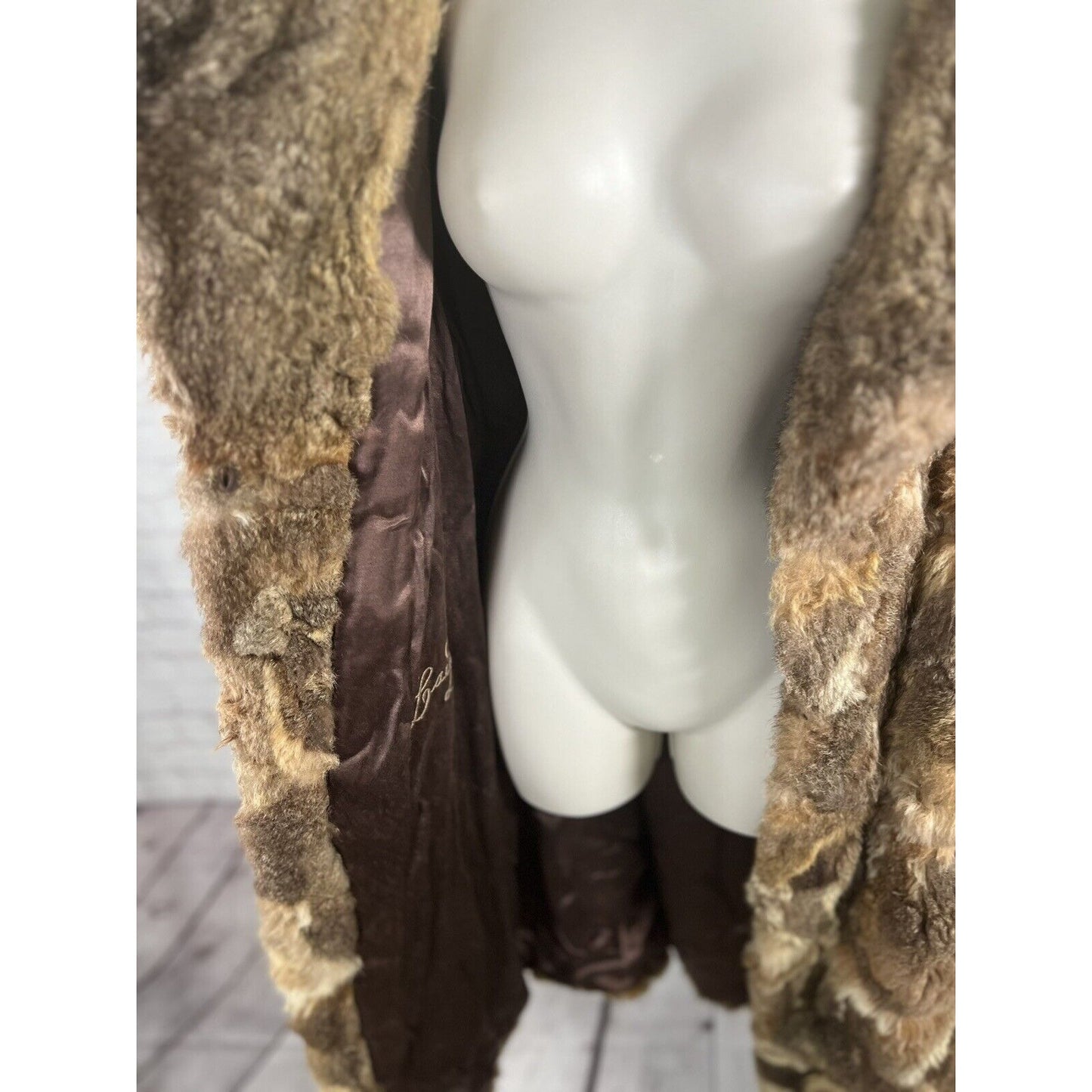 Vintage Stix, Baer & Fuller Light Brown Red Long Women’s Rabbit Fur Trench Coat