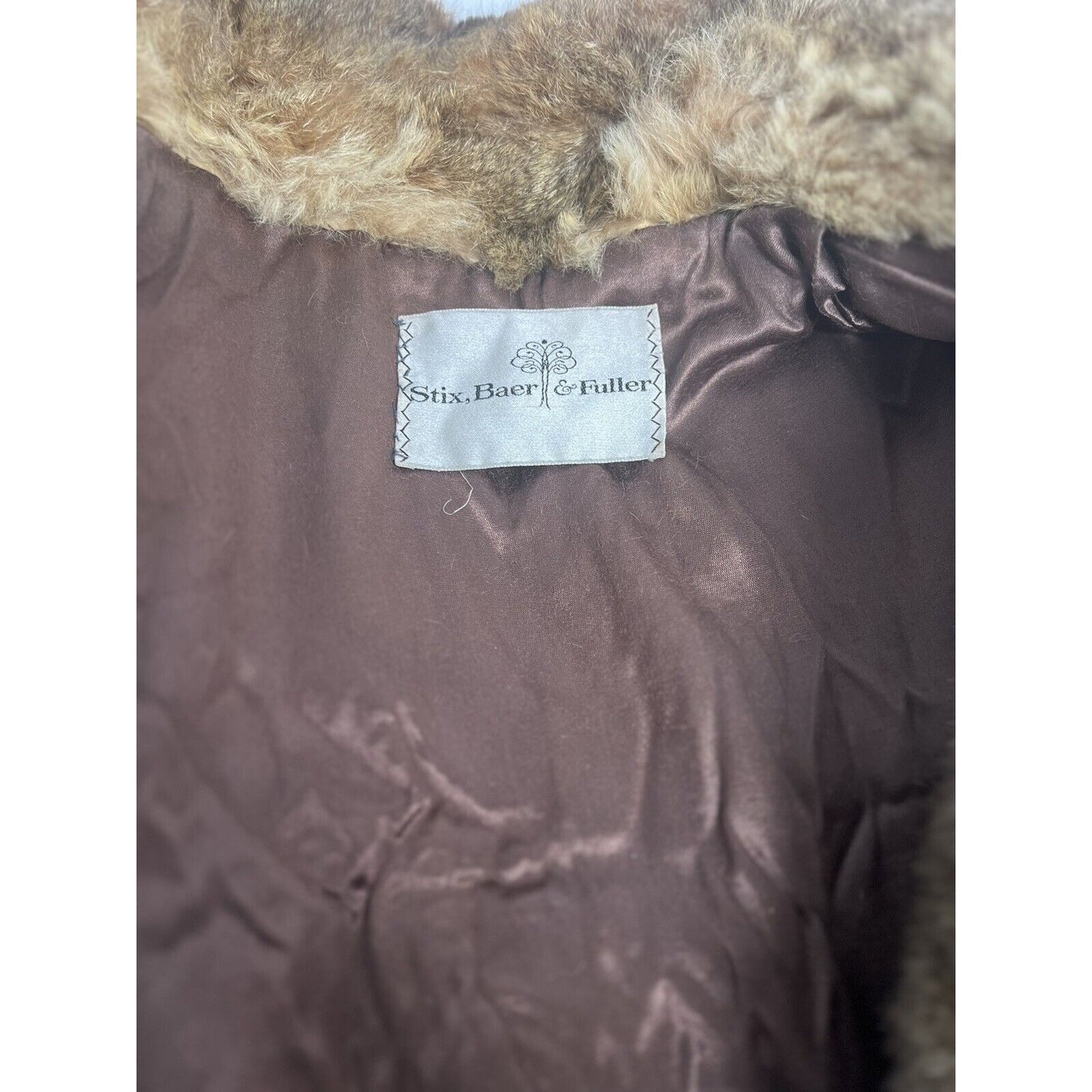 Vintage Stix, Baer & Fuller Light Brown Red Long Women’s Rabbit Fur Trench Coat