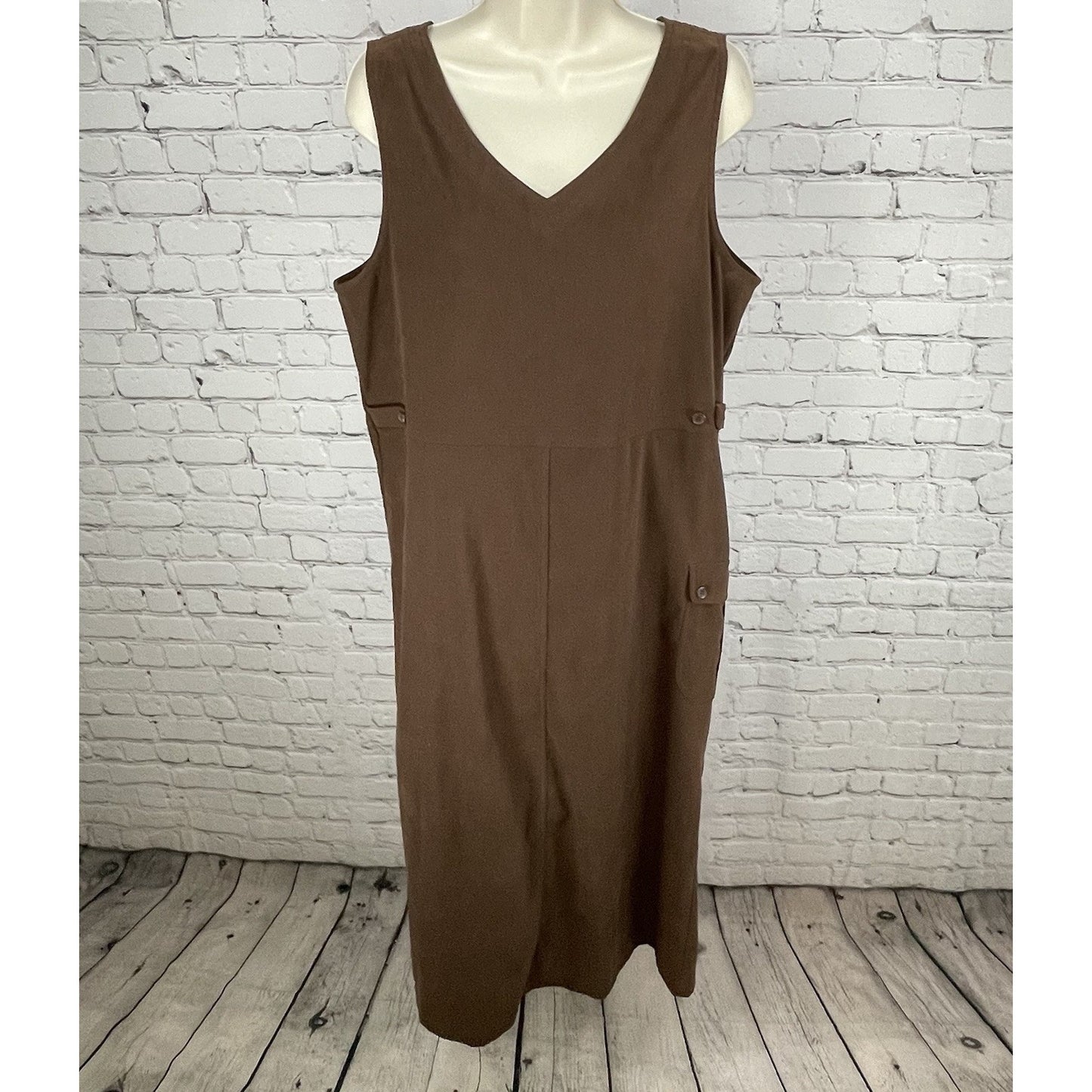 Cambridge Country Brown Sleeveless V Neck Cargo Pocket Shift Dress Size Large L