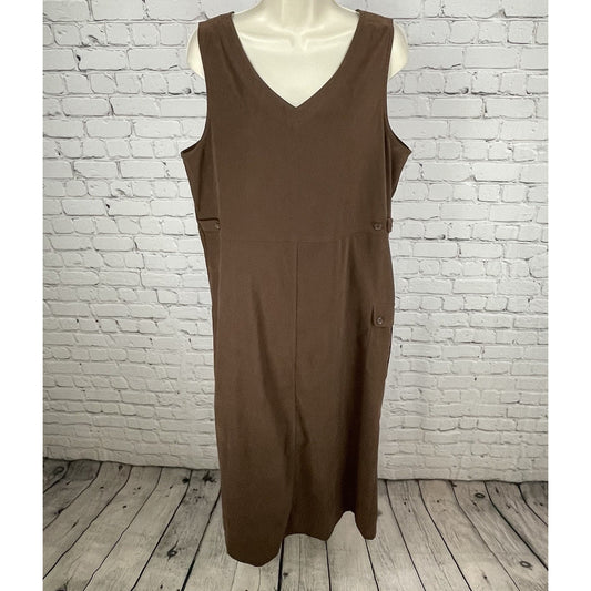 Cambridge Country Brown Sleeveless V Neck Cargo Pocket Shift Dress Size Large L