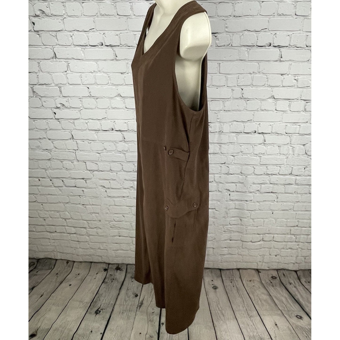 Cambridge Country Brown Sleeveless V Neck Cargo Pocket Shift Dress Size Large L