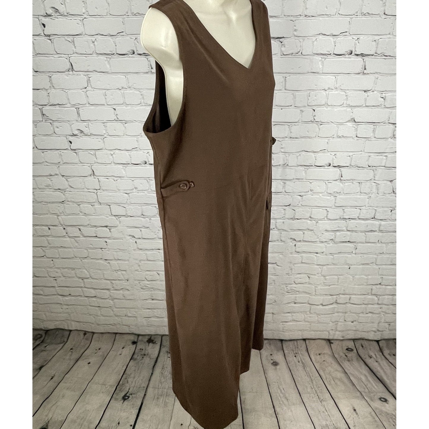 Cambridge Country Brown Sleeveless V Neck Cargo Pocket Shift Dress Size Large L