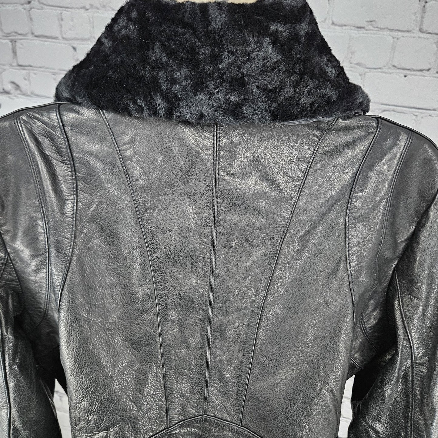 Banana Republic Black Genuine Leather Shearling Lamb Fur Collar Jacket Large L