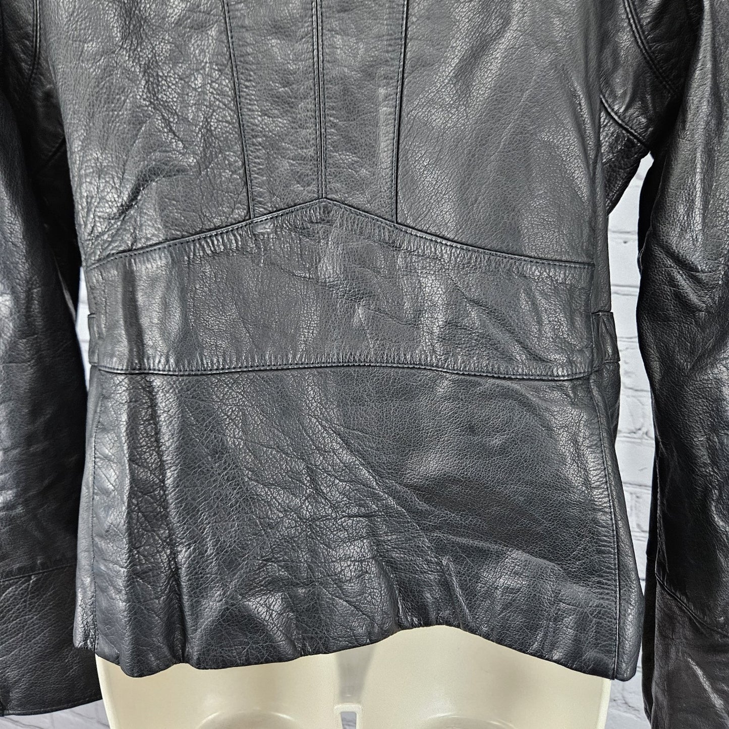 Banana Republic Black Genuine Leather Shearling Lamb Fur Collar Jacket Large L