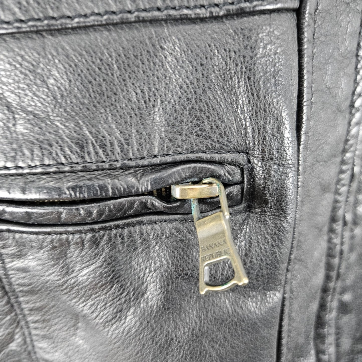 Banana Republic Black Genuine Leather Shearling Lamb Fur Collar Jacket Large L