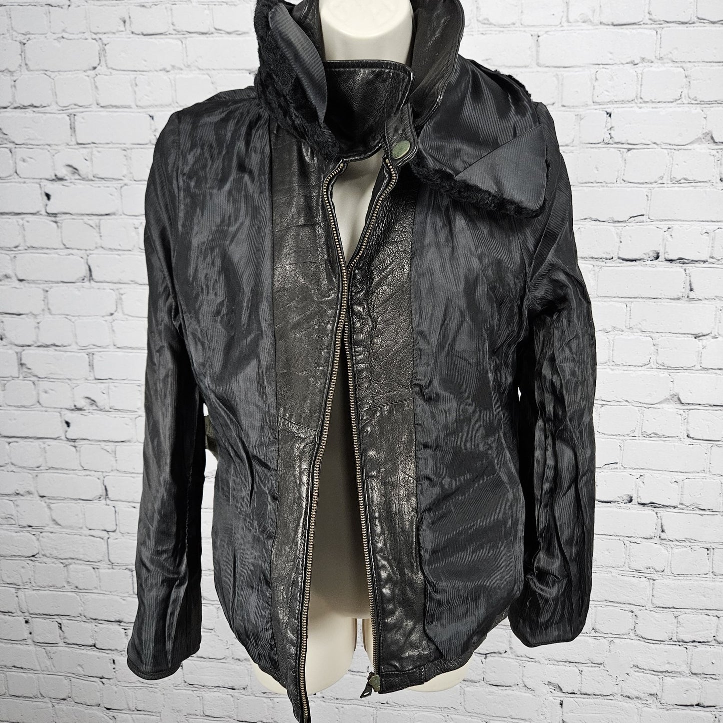 Banana Republic Black Genuine Leather Shearling Lamb Fur Collar Jacket Large L