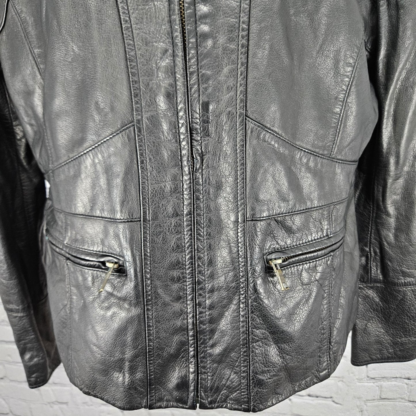 Banana Republic Black Genuine Leather Shearling Lamb Fur Collar Jacket Large L