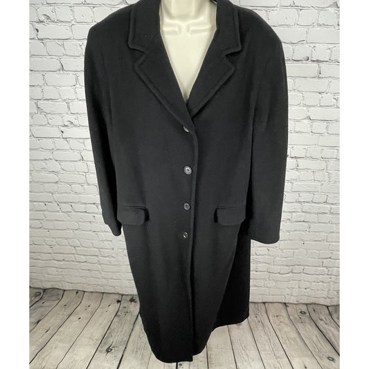 VTG Brooks Brothers Black 100% Wool Classic Buttoned Long Over Coat Size Large L