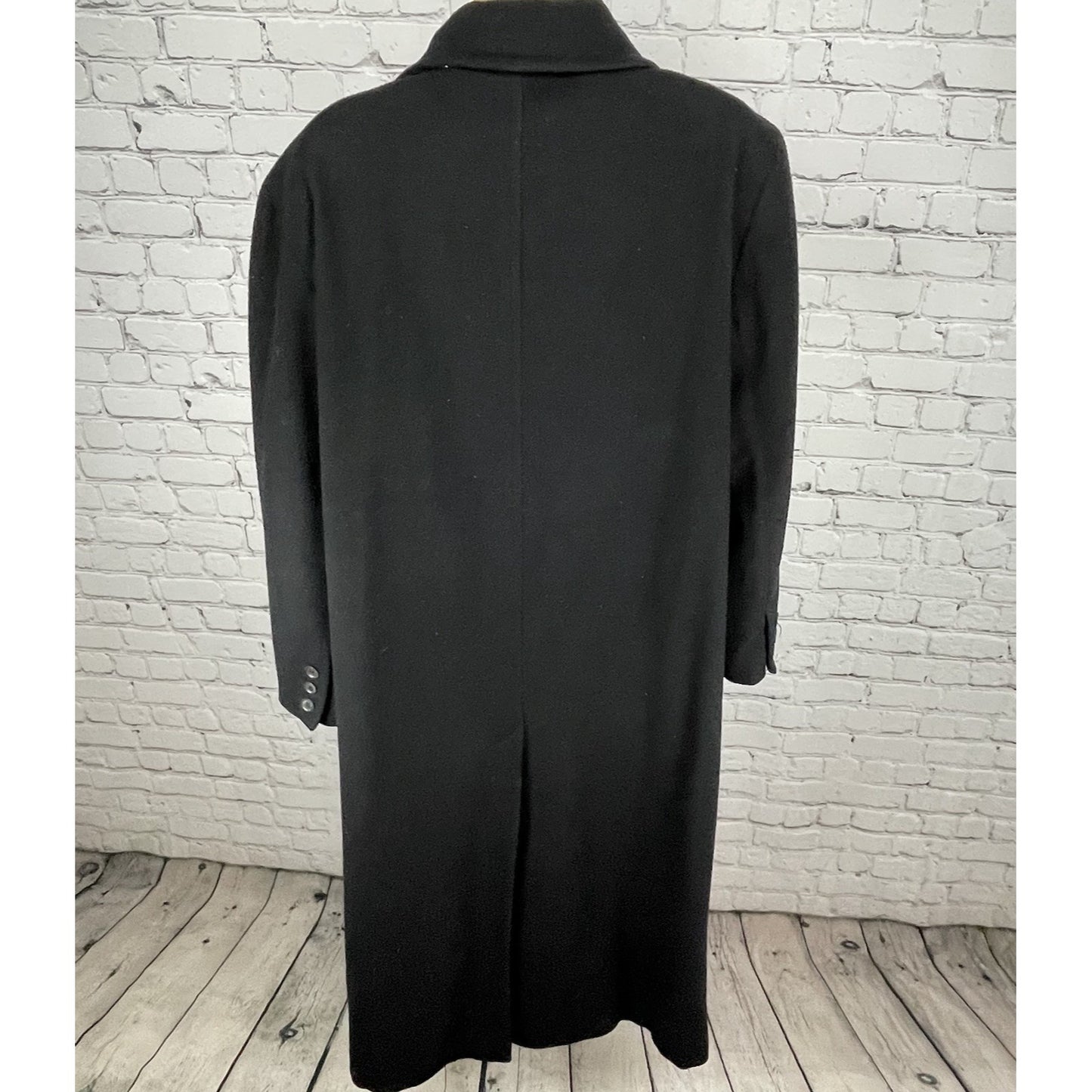 VTG Brooks Brothers Black 100% Wool Classic Buttoned Long Over Coat Size Large L