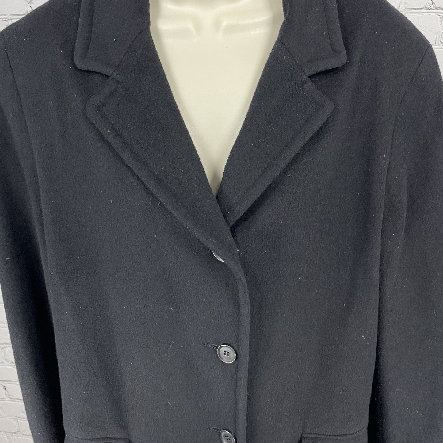 VTG Brooks Brothers Black 100% Wool Classic Buttoned Long Over Coat Size Large L